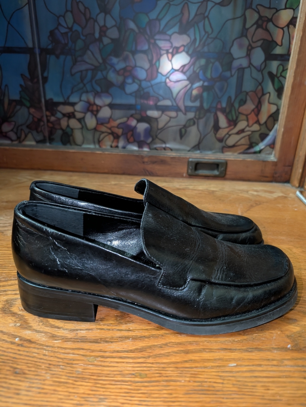 Franco Sarto Black Leather Slip-On Loafers